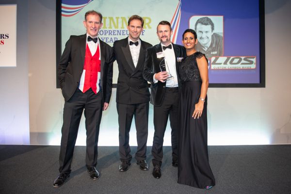 29. Heropreneurs Awards   Stuart Rock  Rt Hon Tobias Ellwood MP with Heropreneur of the Year  Steve McCulley and Naga Munchetty.